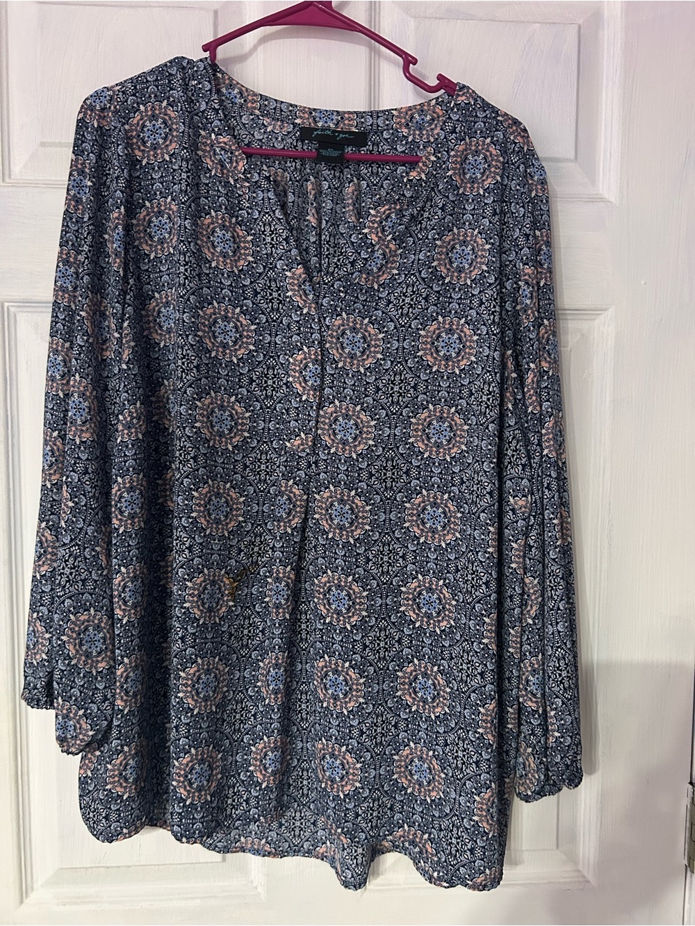 Faith & Zoe Navy and Blush Medallion Tunic